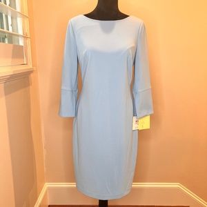CALVIN KLEIN NWT NEW Size 10 Blue Embellished-Sleeve 3/4 Sleeve Sheath Dress
